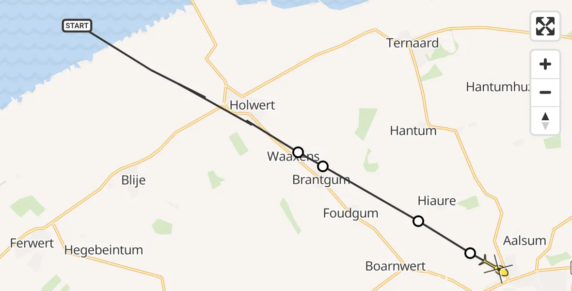 Routekaart van de vlucht: Ambulanceheli naar Dokkum
