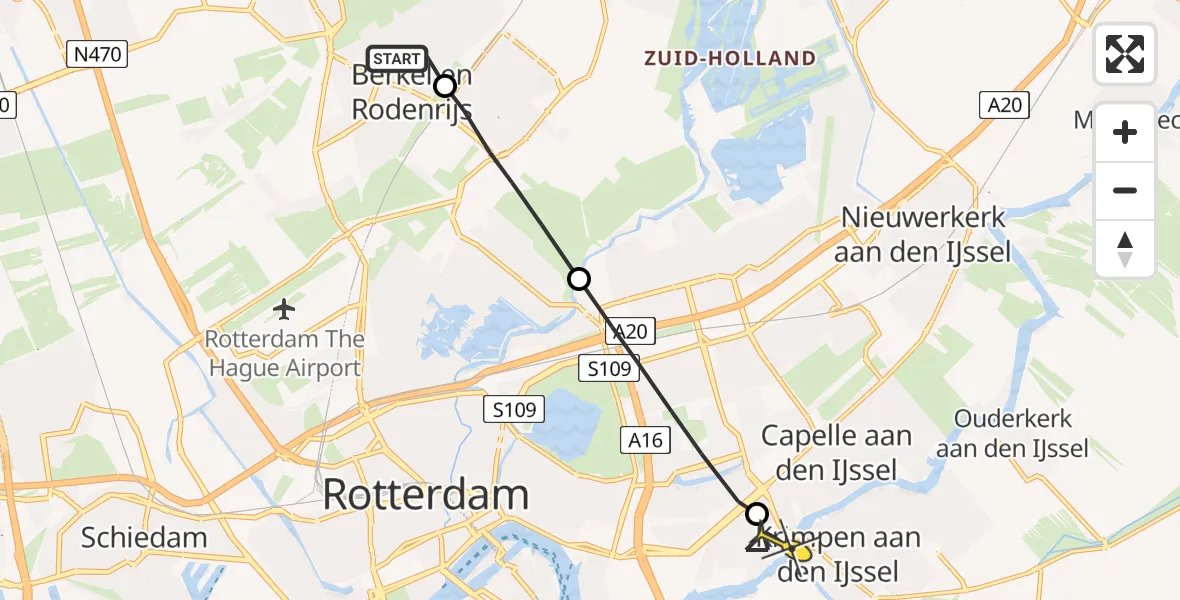 Routekaart van de vlucht: Lifeliner 2 naar Capelle aan den IJssel