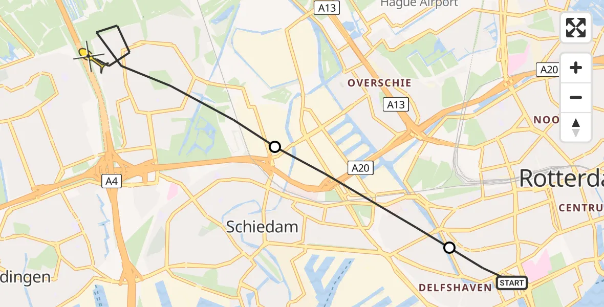 Routekaart van de vlucht: Lifeliner 2 naar Schiedam