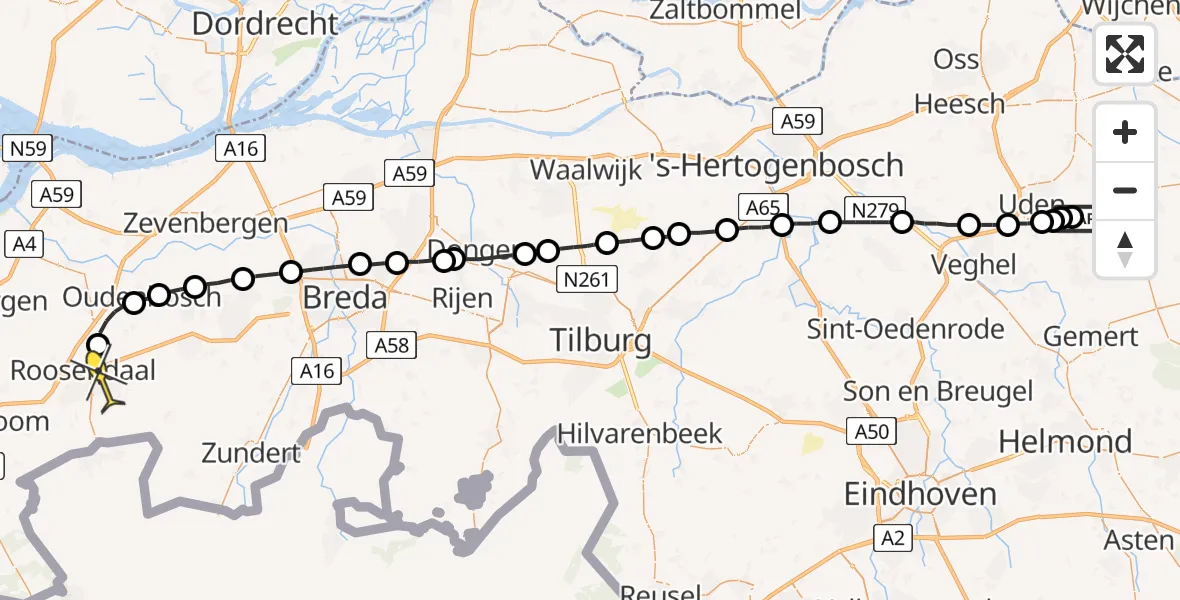 Routekaart van de vlucht: Lifeliner 3 naar Roosendaal