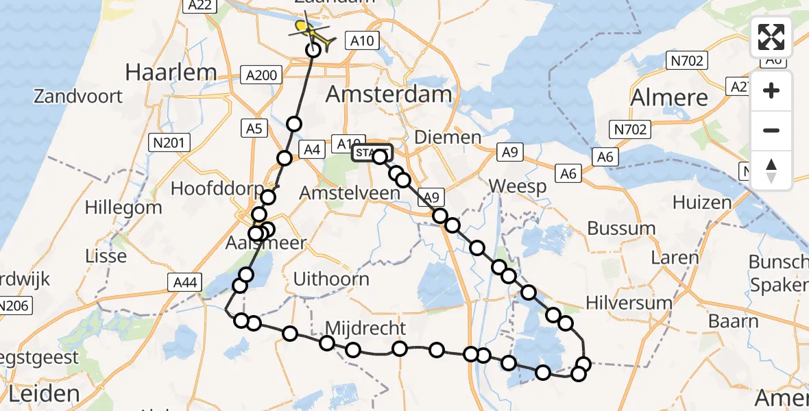 Routekaart van de vlucht: Lifeliner 1 naar Amsterdam Heliport