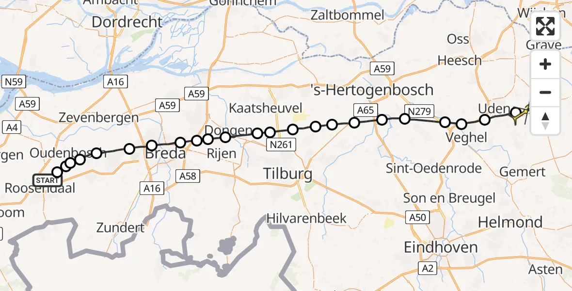 Routekaart van de vlucht: Lifeliner 3 naar Vliegbasis Volkel