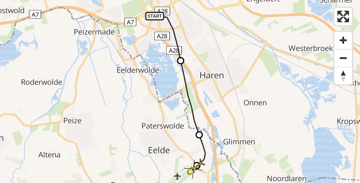 Routekaart van de vlucht: Lifeliner 4 naar Groningen Airport Eelde