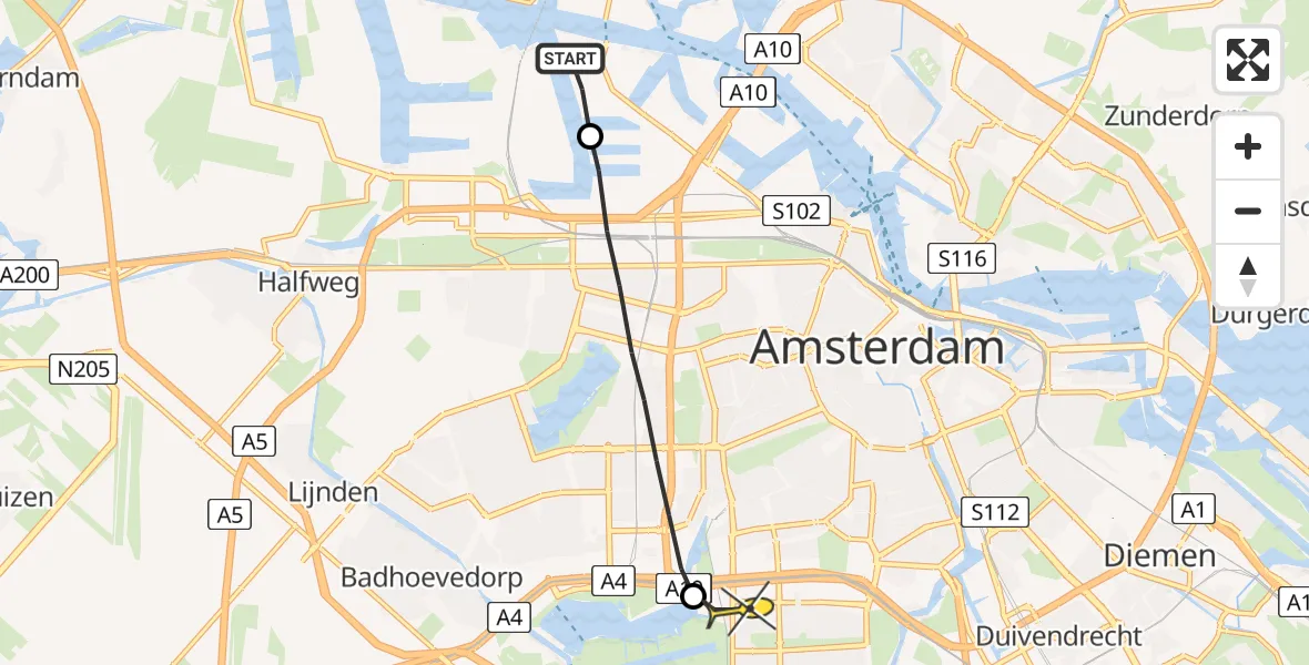 Routekaart van de vlucht: Lifeliner 1 naar VU Medisch Centrum Amsterdam