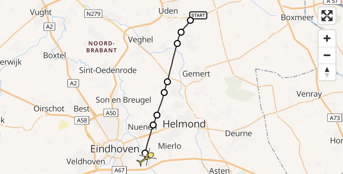 Routekaart van de vlucht: Lifeliner 3 naar Geldrop