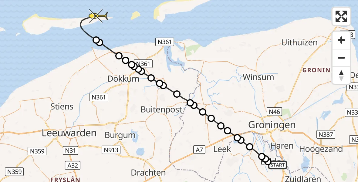 Routekaart van de vlucht: Lifeliner 4 naar Buren