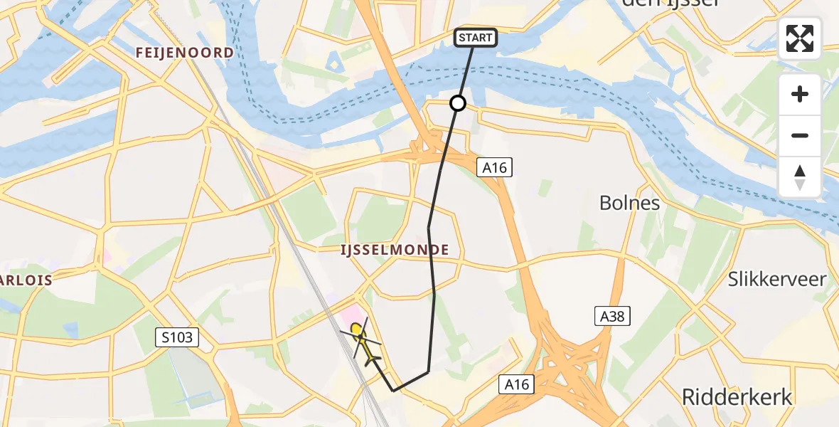 Routekaart van de vlucht: Lifeliner 2 naar Rotterdam