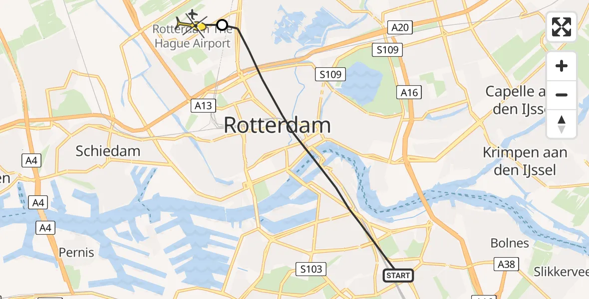 Routekaart van de vlucht: Lifeliner 2 naar Rotterdam The Hague Airport