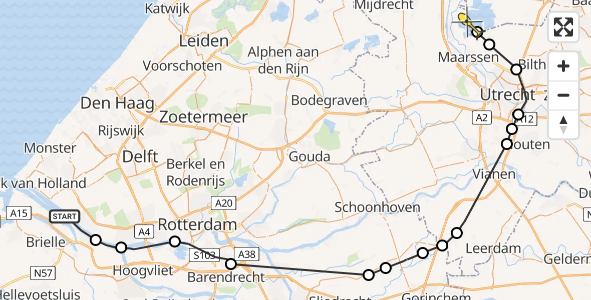 Routekaart van de vlucht: Politieheli naar Breukeleveen