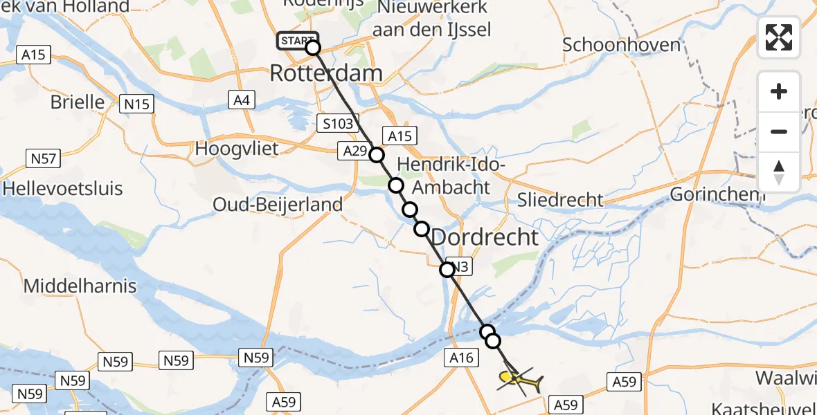 Routekaart van de vlucht: Lifeliner 2 naar Lage Zwaluwe