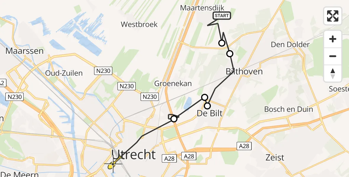 Routekaart van de vlucht: Politiehelikopter naar Utrecht