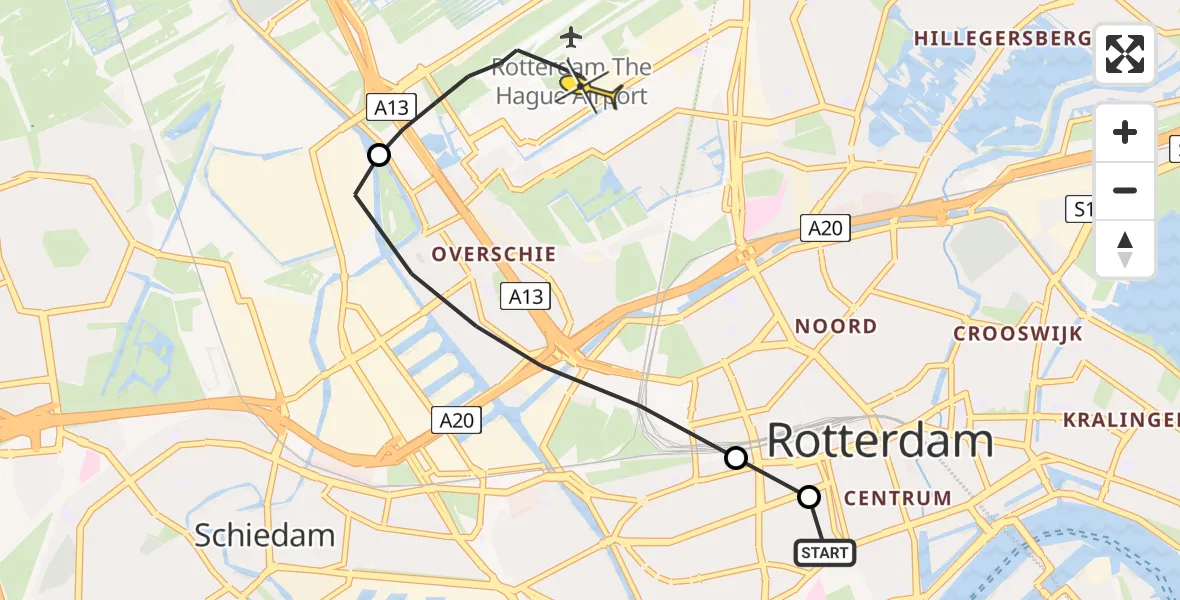 Routekaart van de vlucht: Lifeliner 2 naar Rotterdam The Hague Airport