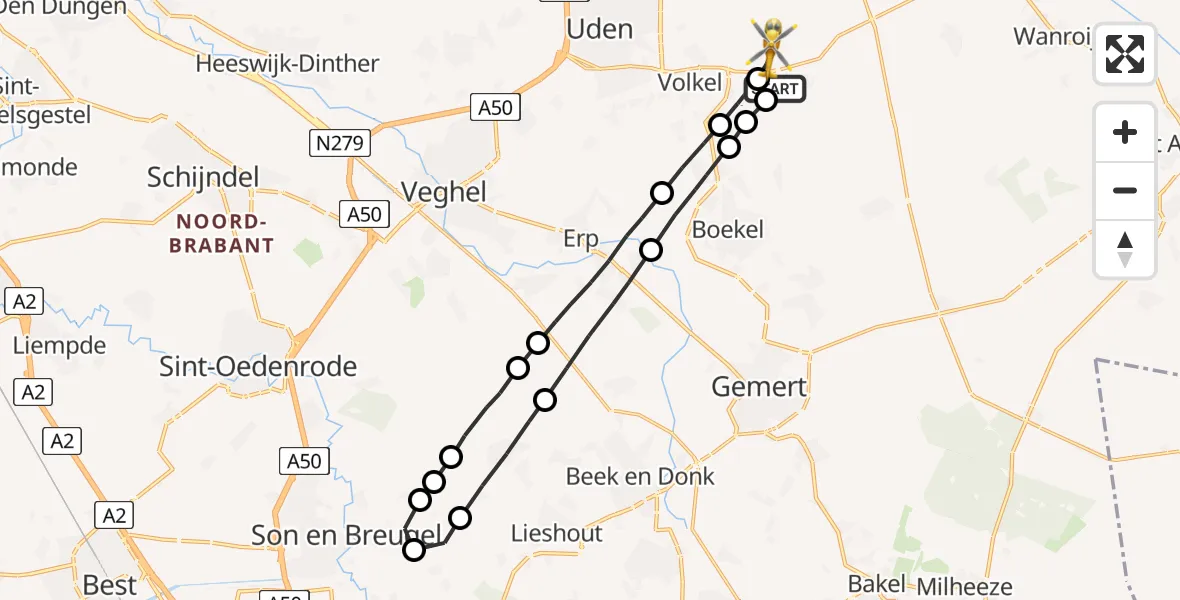 Vluchtroute Traumahelikopter Vliegbasis Volkel - Vliegbasis Volkel, 07 augustus 2022, 19:43