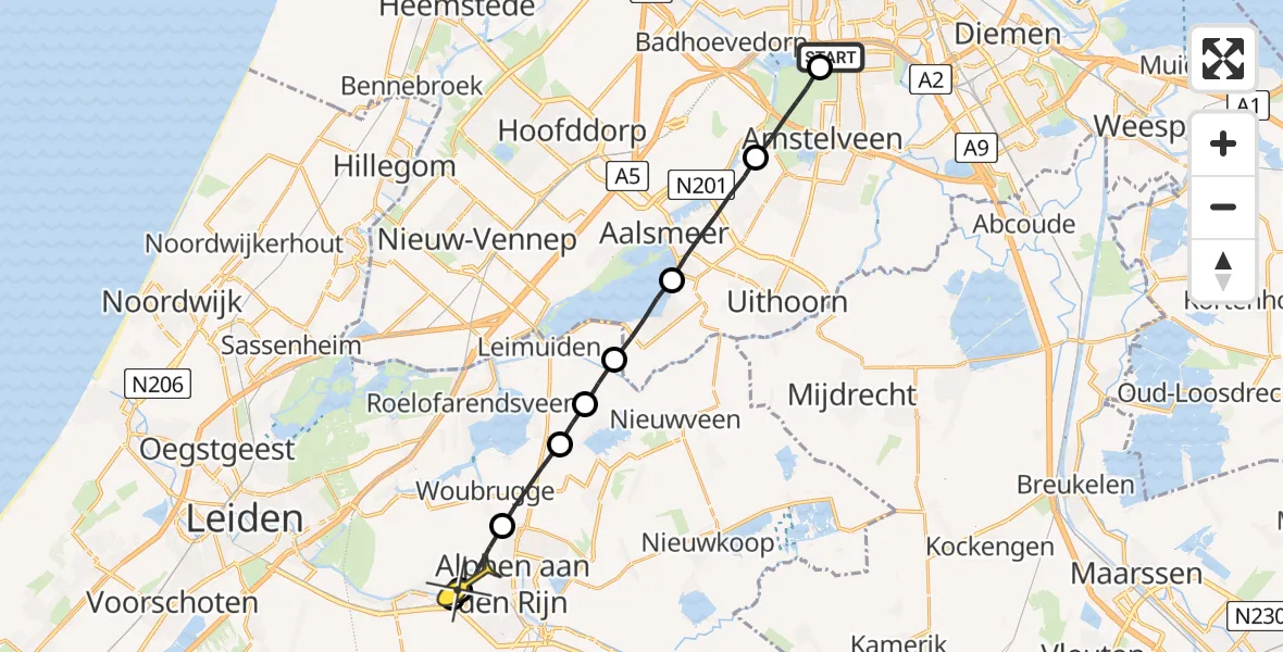 Routekaart van de vlucht: Lifeliner 1 naar Alphen aan den Rijn