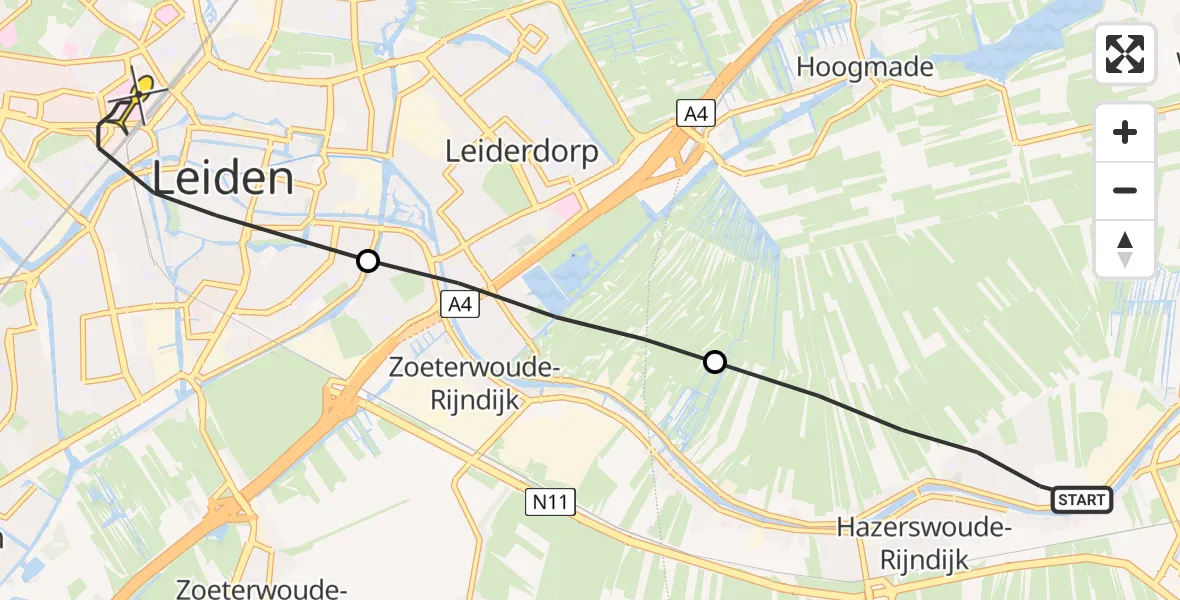 Routekaart van de vlucht: Lifeliner 1 naar Leiden