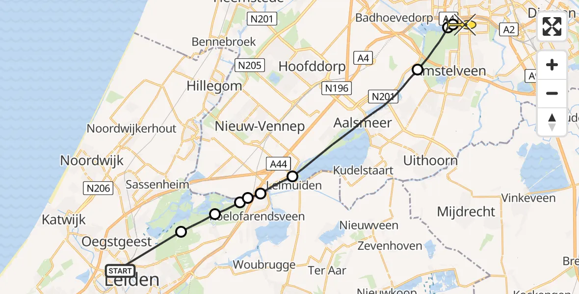 Routekaart van de vlucht: Lifeliner 1 naar VU Medisch Centrum Amsterdam