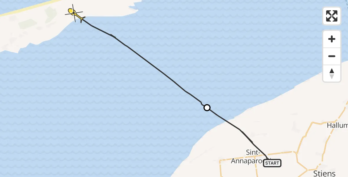 Routekaart van de vlucht: Ambulanceheli naar Oosterend