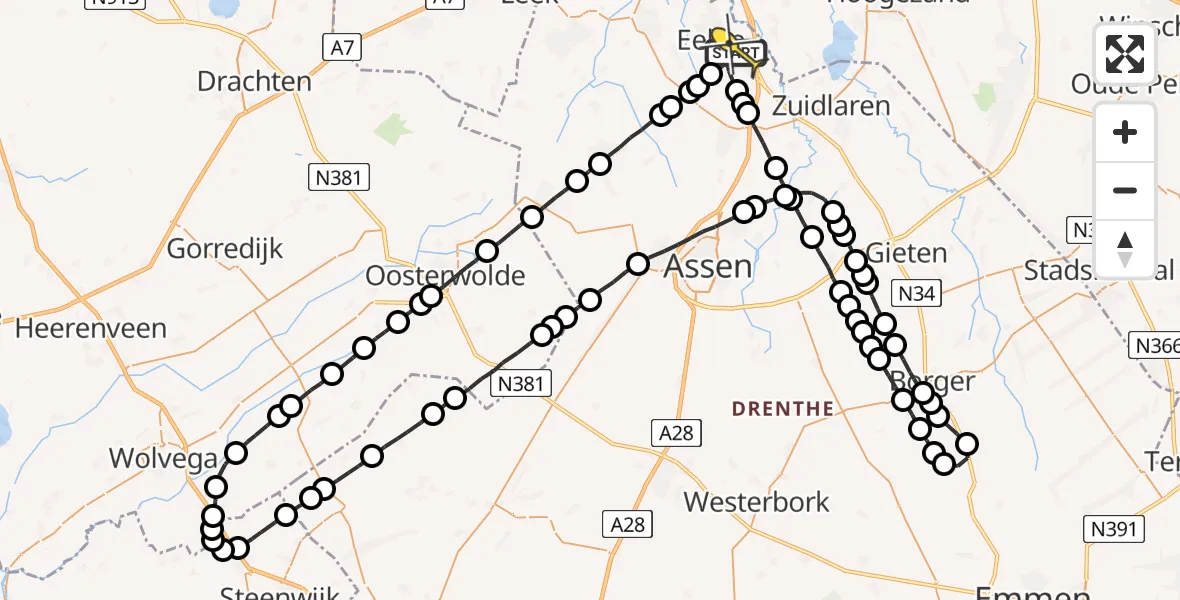 Routekaart van de vlucht: Lifeliner 4 naar Groningen Airport Eelde