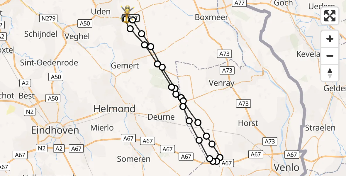 Vluchtroute Traumahelikopter Vliegbasis Volkel - Vliegbasis Volkel, 07 augustus 2022, 21:34