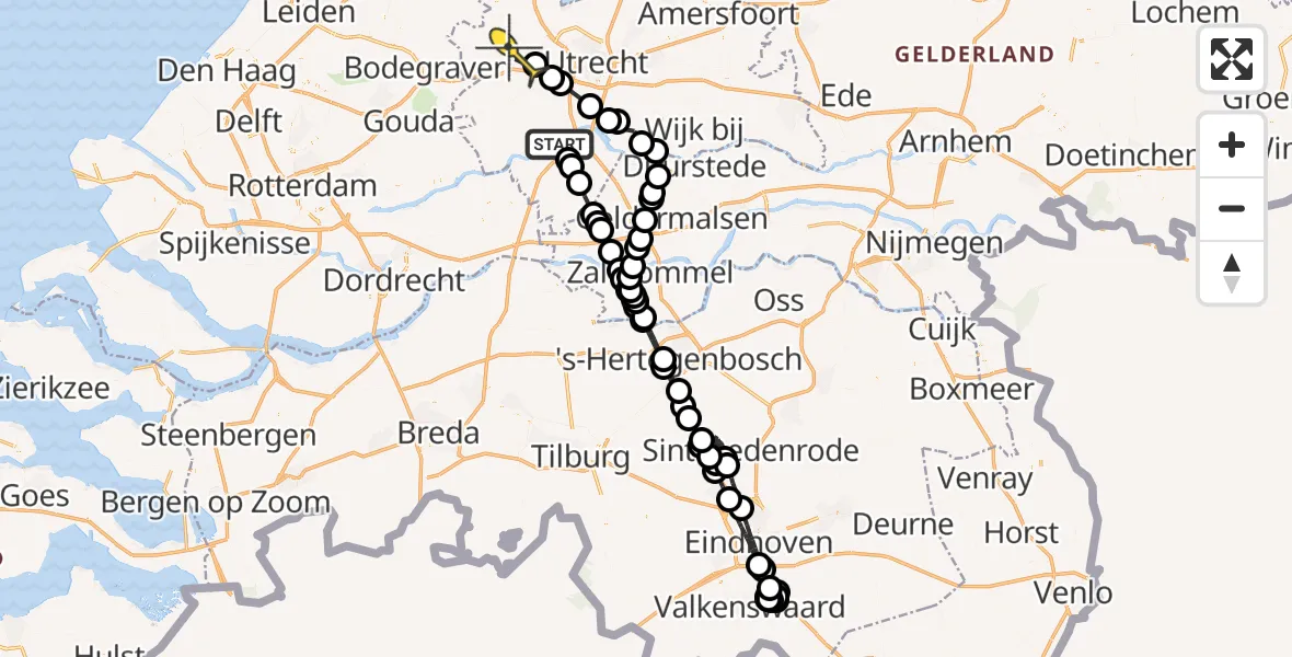 Routekaart van de vlucht: Politieheli naar Harmelen