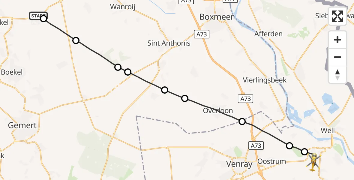 Vluchtroute Traumahelikopter Vliegbasis Volkel - Wanssum, 08 augustus 2022, 05:53