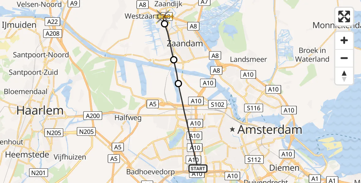 Vluchtroute Traumahelikopter Amsterdam - Koog aan de Zaan, 08 augustus 2022, 07:13