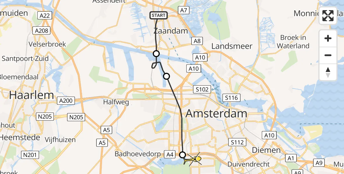 Routekaart van de vlucht: Lifeliner 1 naar VU Medisch Centrum Amsterdam