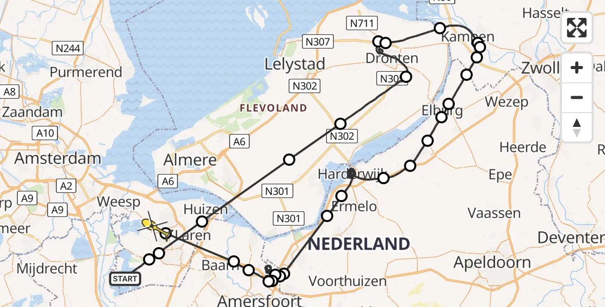 Routekaart van de vlucht: Politiehelikopter naar Hilversum