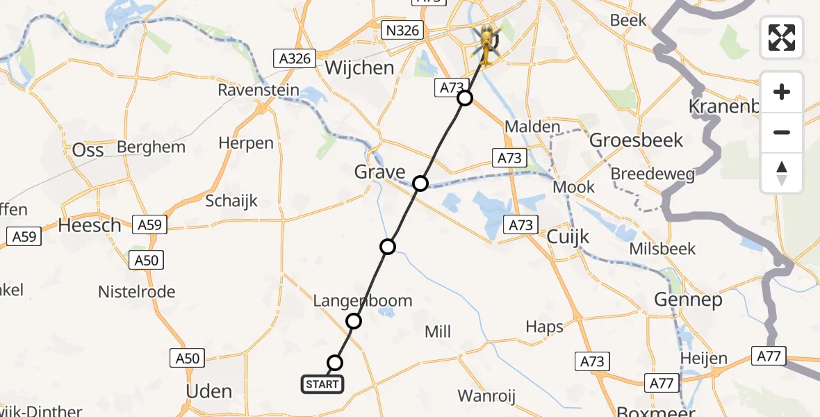 Vluchtroute Traumahelikopter Vliegbasis Volkel - Nijmegen, 08 augustus 2022, 09:19
