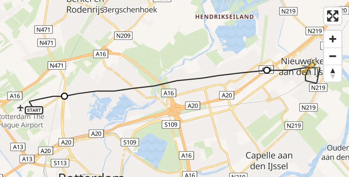 Vluchtroute Traumahelikopter Rotterdam The Hague Airport - Nieuwerkerk aan den IJssel, 08 augustus 2022, 09:31