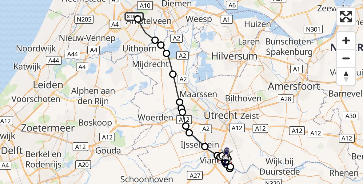 Vluchtroute Politiehelikopter Schiphol - Tull en 't Waal, 08 augustus 2022, 09:38