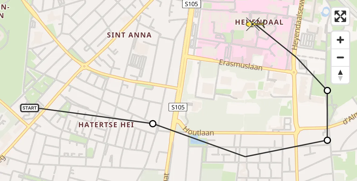 Routekaart van de vlucht: Lifeliner 3 naar Radboud Universitair Medisch Centrum