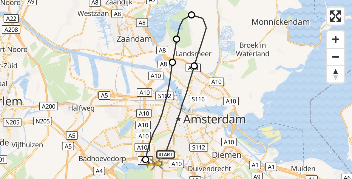 Vluchtroute Traumahelikopter Amsterdam - VU Medisch Centrum Amsterdam, 08 augustus 2022, 09:58