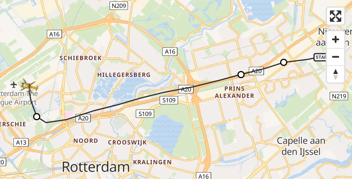 Vluchtroute Traumahelikopter Nieuwerkerk aan den IJssel - Rotterdam The Hague Airport, 08 augustus 2022, 10:04