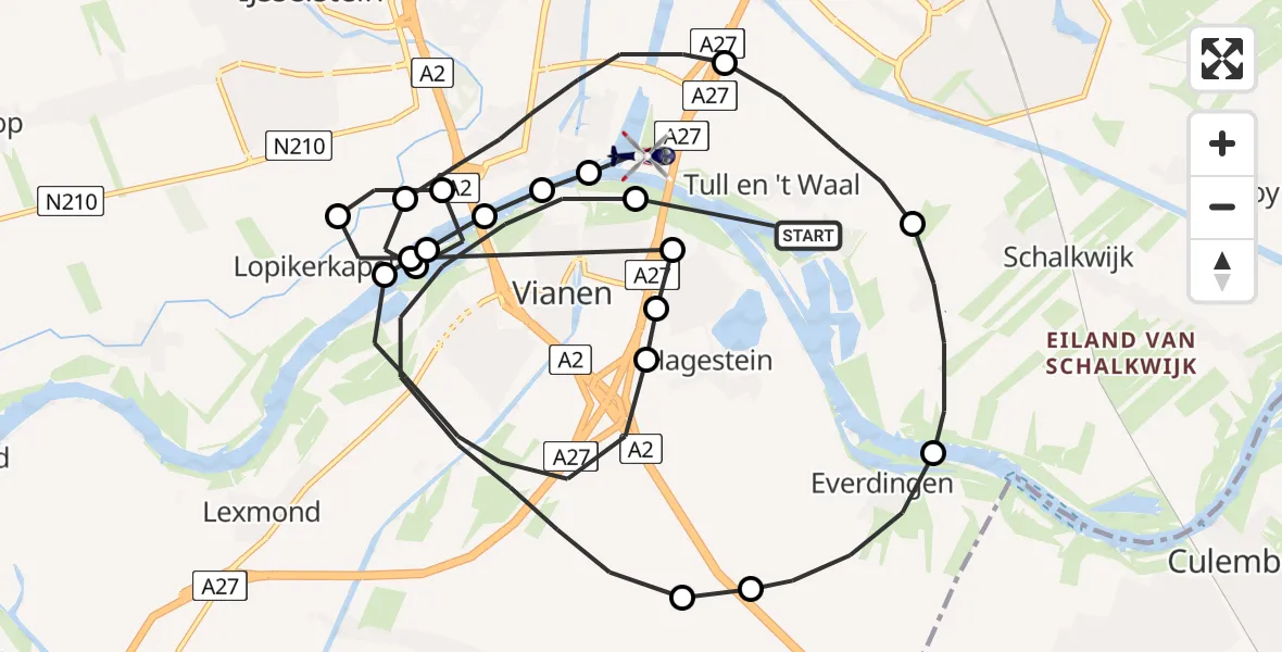 Vluchtroute Politiehelikopter Tull en 't Waal - Nieuwegein, 08 augustus 2022, 10:03