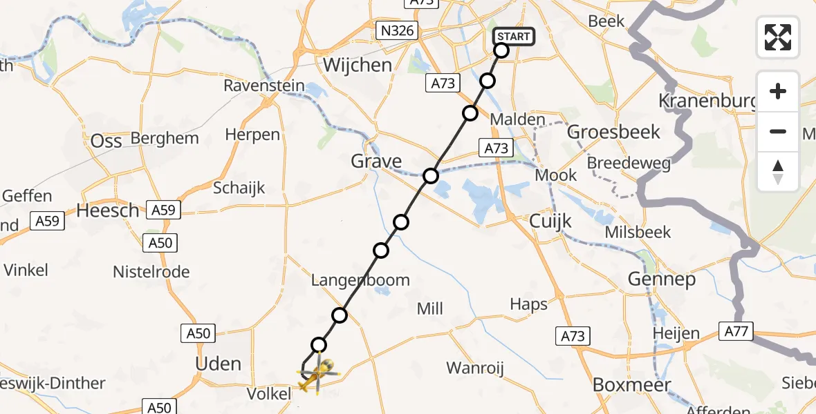 Vluchtroute Traumahelikopter Radboud Universitair Medisch Centrum - Vliegbasis Volkel, 08 augustus 2022, 10:08