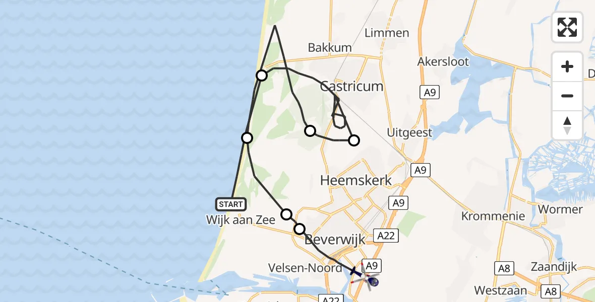 Vluchtroute Politiehelikopter Heemskerk - Beverwijk, 08 augustus 2022, 10:45