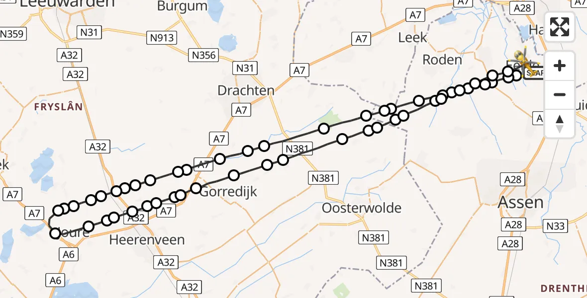 Vluchtroute Traumahelikopter Groningen Airport Eelde - Eelde, 08 augustus 2022, 11:03