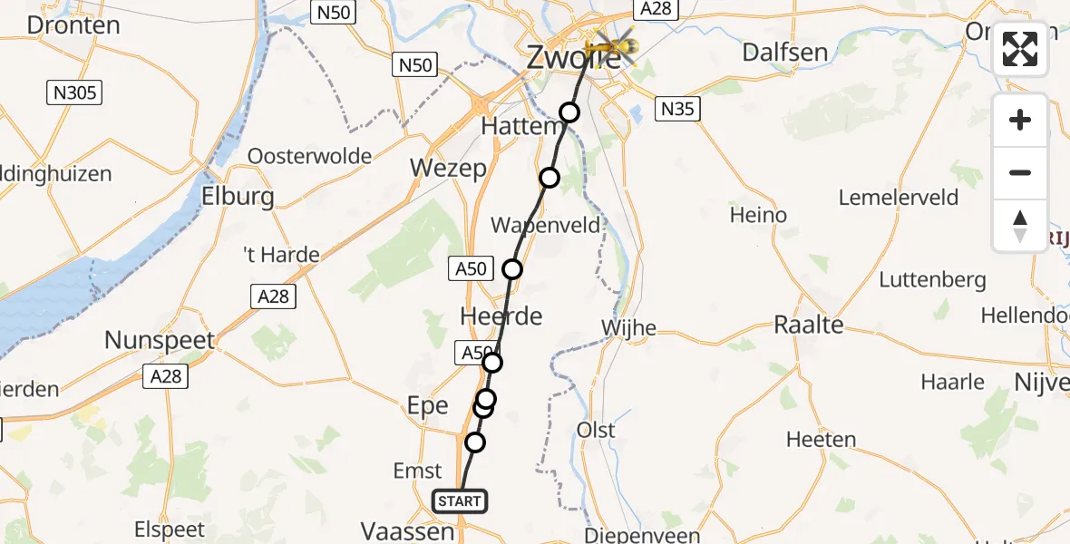 Vluchtroute Traumahelikopter Emst - Zwolle, 08 augustus 2022, 11:29