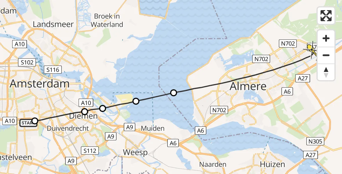 Routekaart van de vlucht: Lifeliner 1 naar Almere