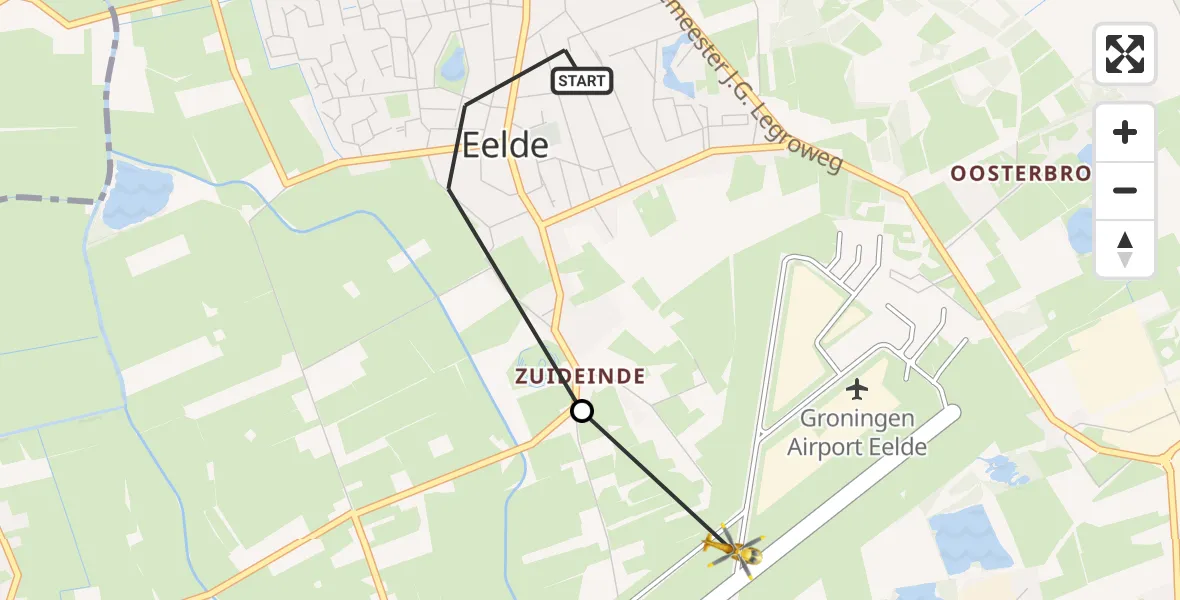 Vluchtroute Traumahelikopter Eelde - Groningen Airport Eelde, 08 augustus 2022, 11:54