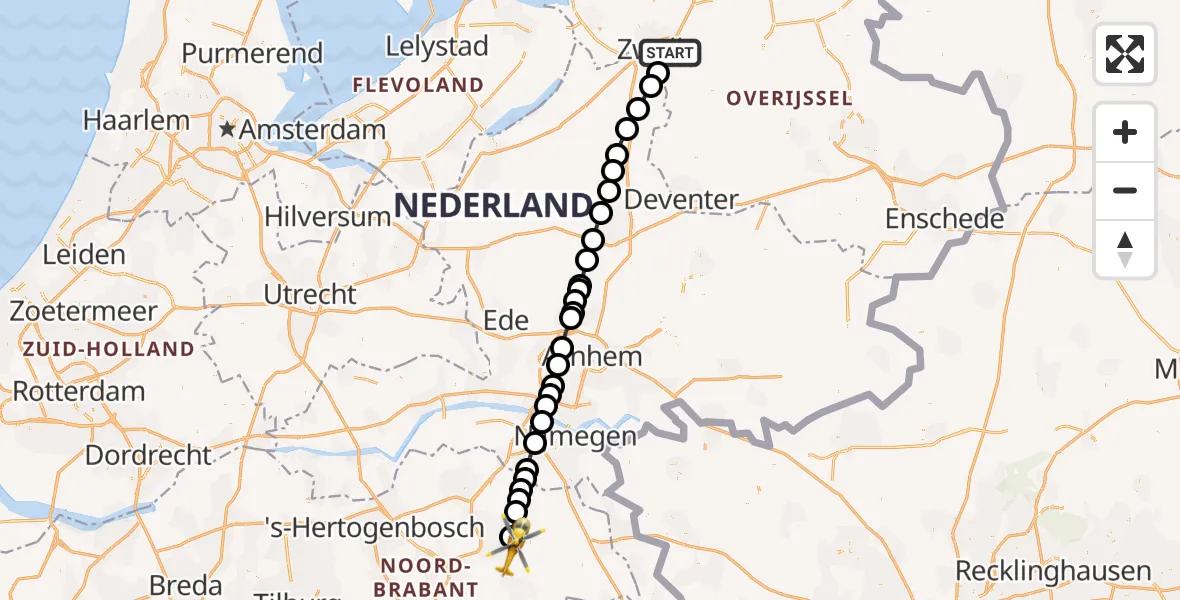 Vluchtroute Traumahelikopter Zwolle - Vliegbasis Volkel, 08 augustus 2022, 11:54