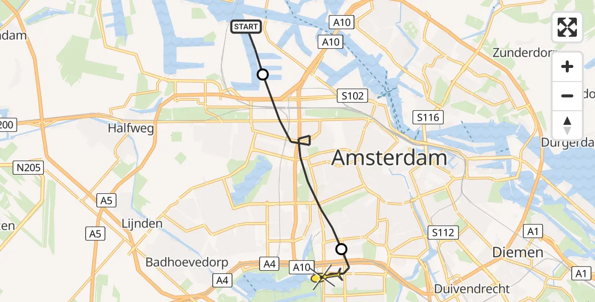 Routekaart van de vlucht: Lifeliner 1 naar VU Medisch Centrum Amsterdam
