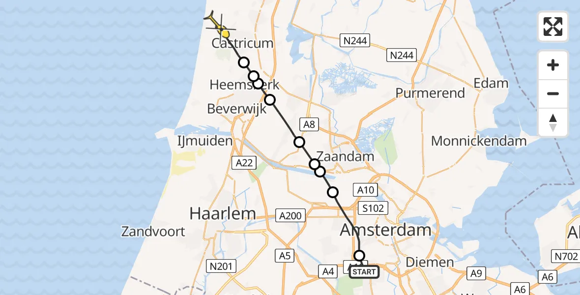 Routekaart van de vlucht: Lifeliner 1 naar Castricum