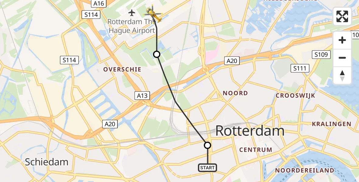 Vluchtroute Traumahelikopter Erasmus MC - Rotterdam The Hague Airport, 08 augustus 2022, 13:35