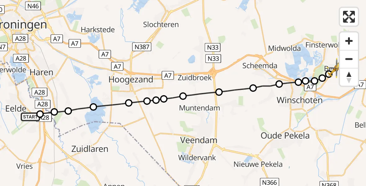 Vluchtroute Traumahelikopter Groningen Airport Eelde - Beerta, 08 augustus 2022, 15:23