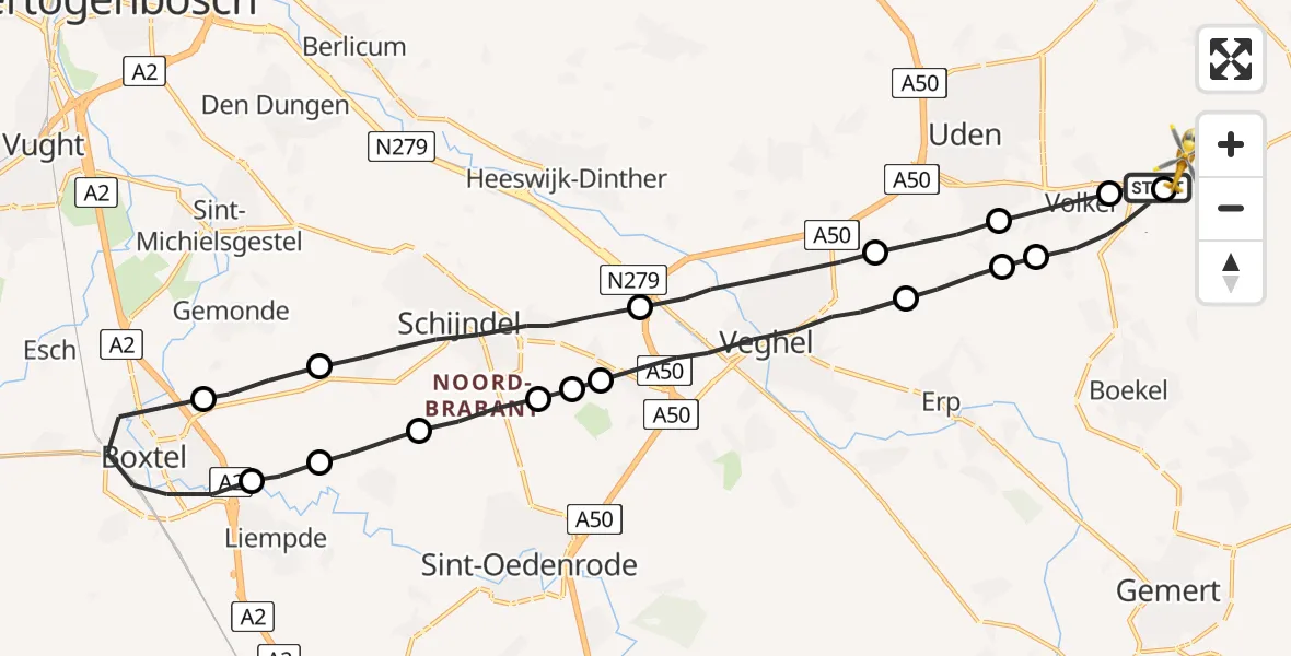 Vluchtroute Traumahelikopter Vliegbasis Volkel - Vliegbasis Volkel, 08 augustus 2022, 15:30