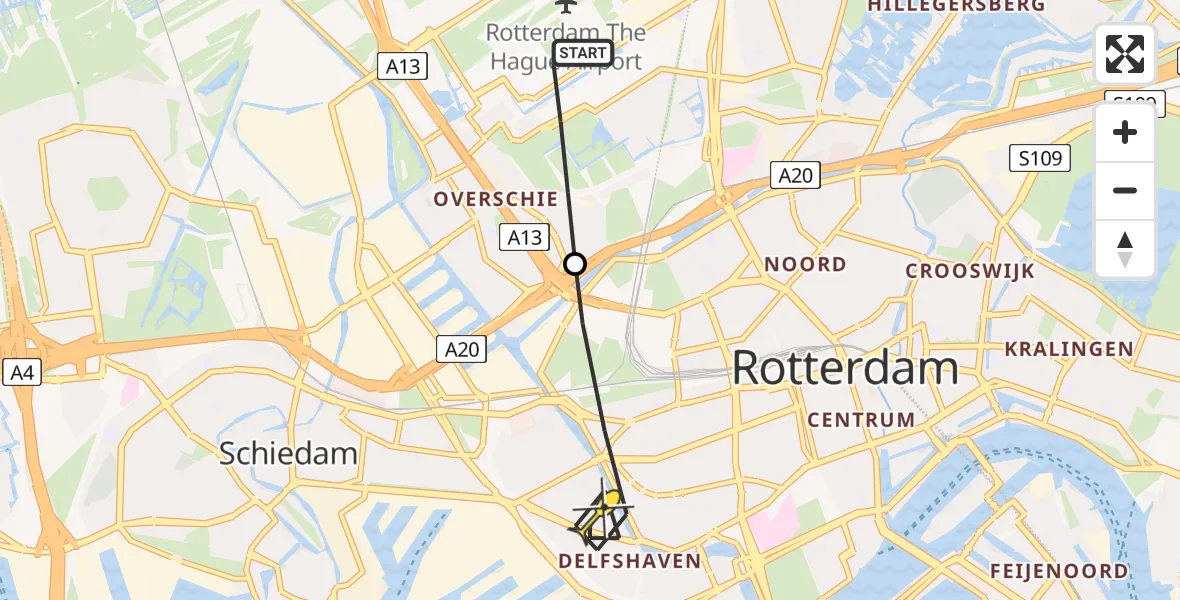 Routekaart van de vlucht: Lifeliner 2 naar Rotterdam