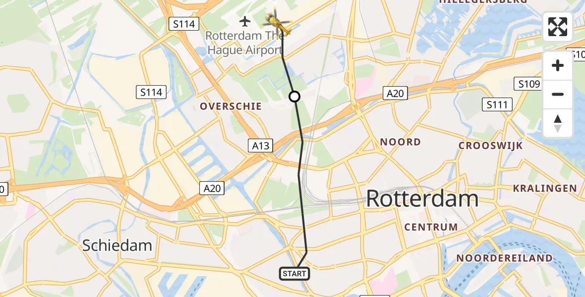 Vluchtroute Traumahelikopter Rotterdam - Rotterdam The Hague Airport, 08 augustus 2022, 17:16
