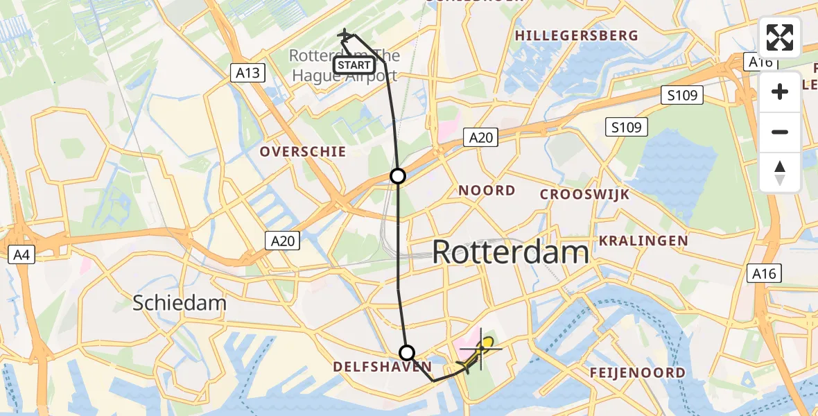 Routekaart van de vlucht: Lifeliner 2 naar Erasmus MC